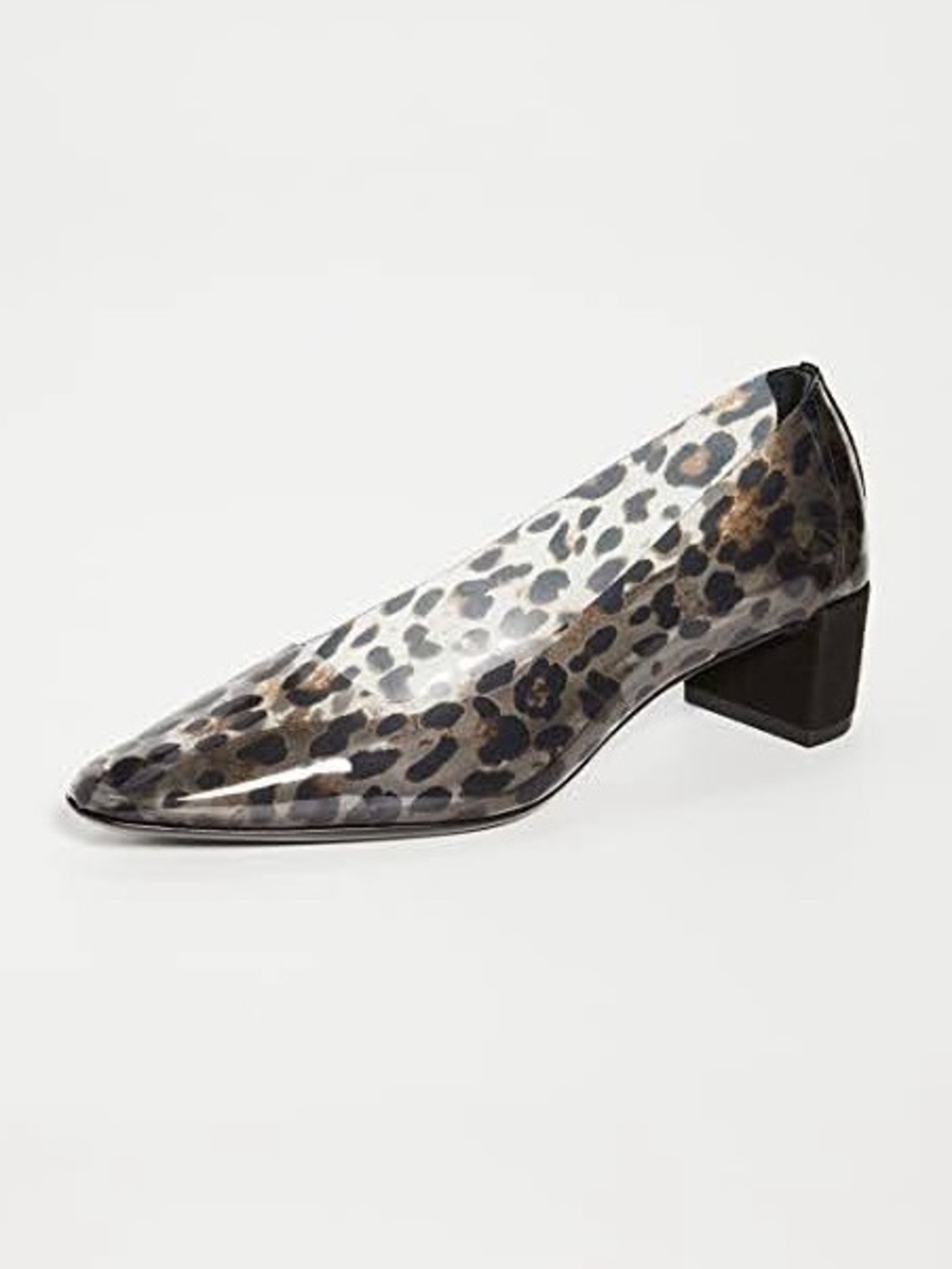 BY FAR Andrea Leopard Print PVC Block Heel Pumps in Black